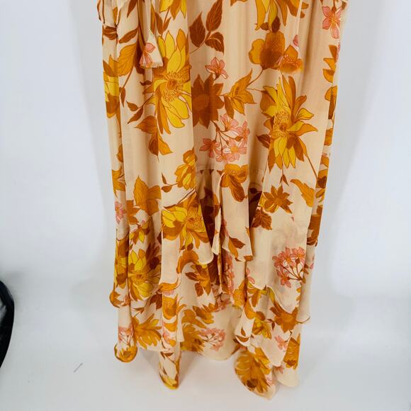 VICI Beige Floral Ruffle Maxi Dress Women’s Size Medium Boho Flutter Sleeve - Picture 5 of 10